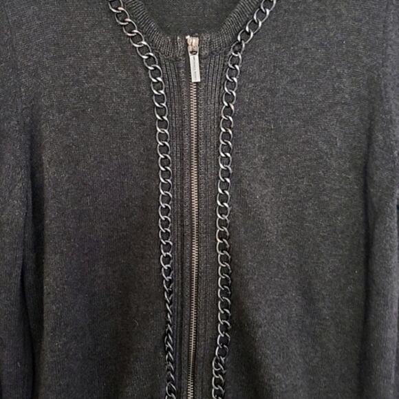 Michael Kors Women’s Cardigan Coastal Preppy Minimalist Zip Dark Gray Size M - Picture 4 of 9